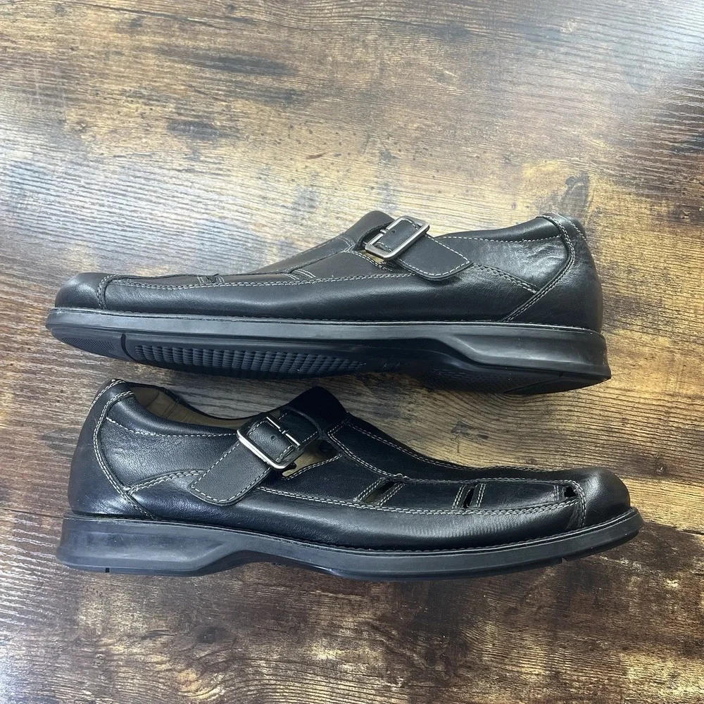Johnston & Murphy‎ Men's Size 9.5M Black Leather Fisherman Sandals Sheepskin